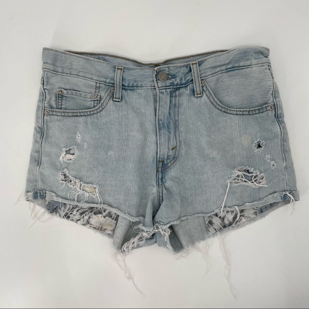 Levi's Light Wash Distressed Denim Shorts